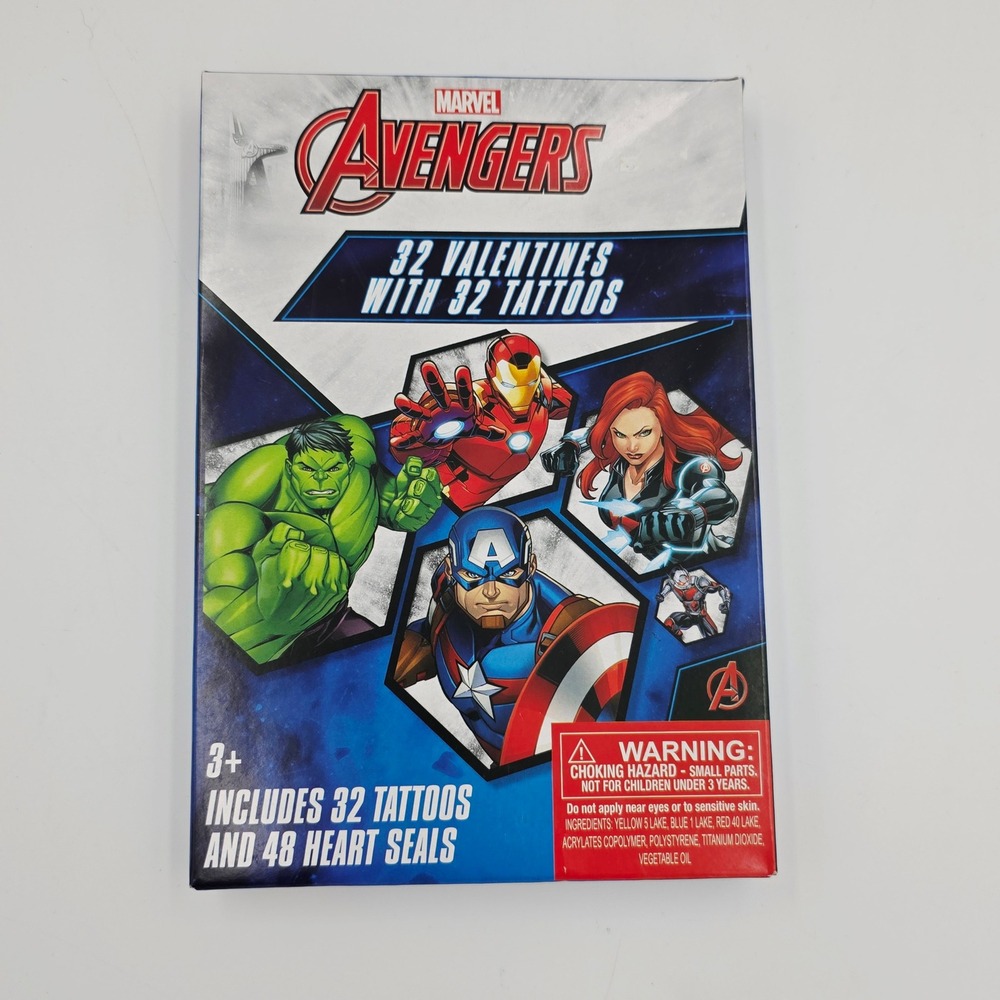 Marvel Avengers 32 Valentines with 32 Tattoos‎ 48 Seals Paper Magic Group New
